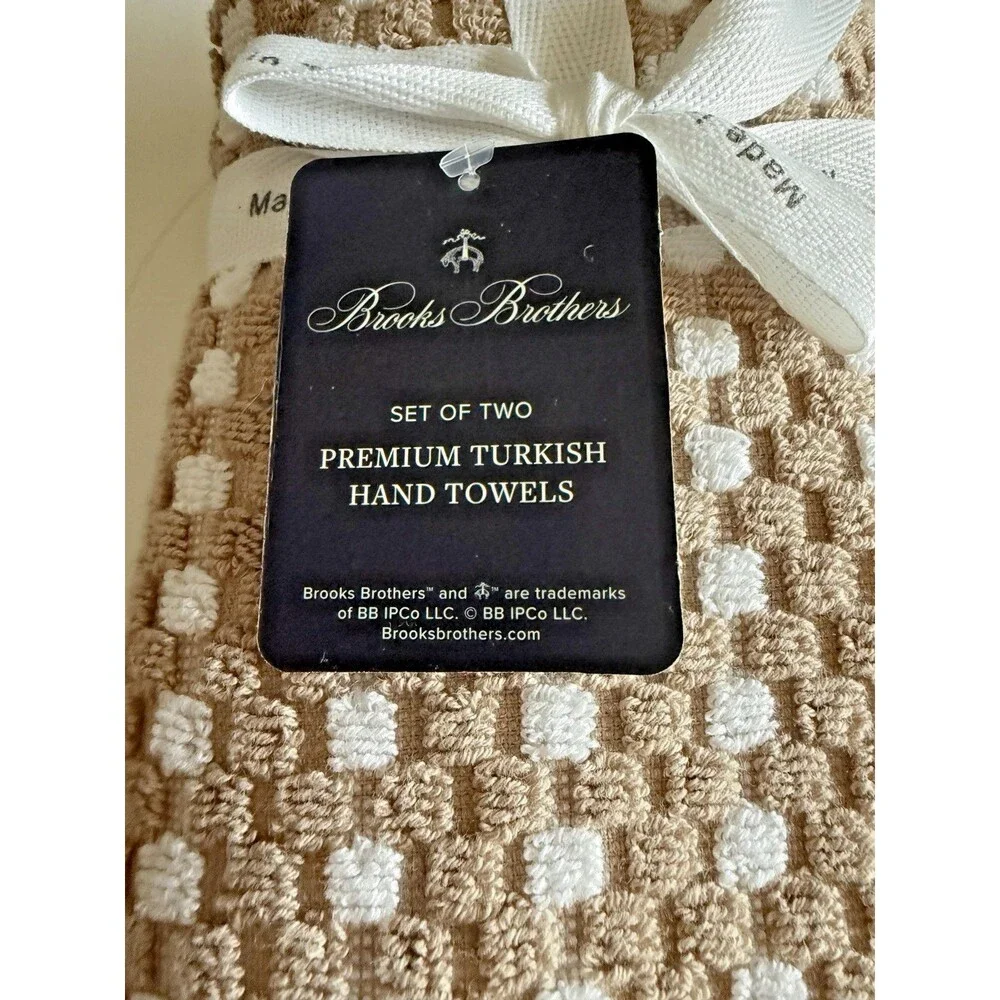 Brooks Brothers Hand Towels Set of 2 Luxury Raised Dots Thick Plush Turkish